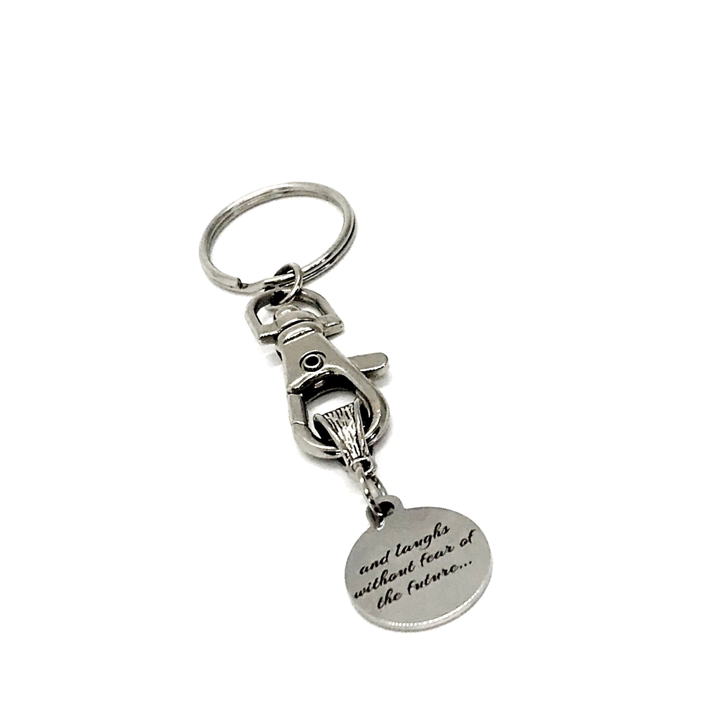 Christian Gift, She Is Clothed In Strength And Dignity And Laughs Without Fear Of The Future Keychain, Christian Woman, Faith Gift, C848