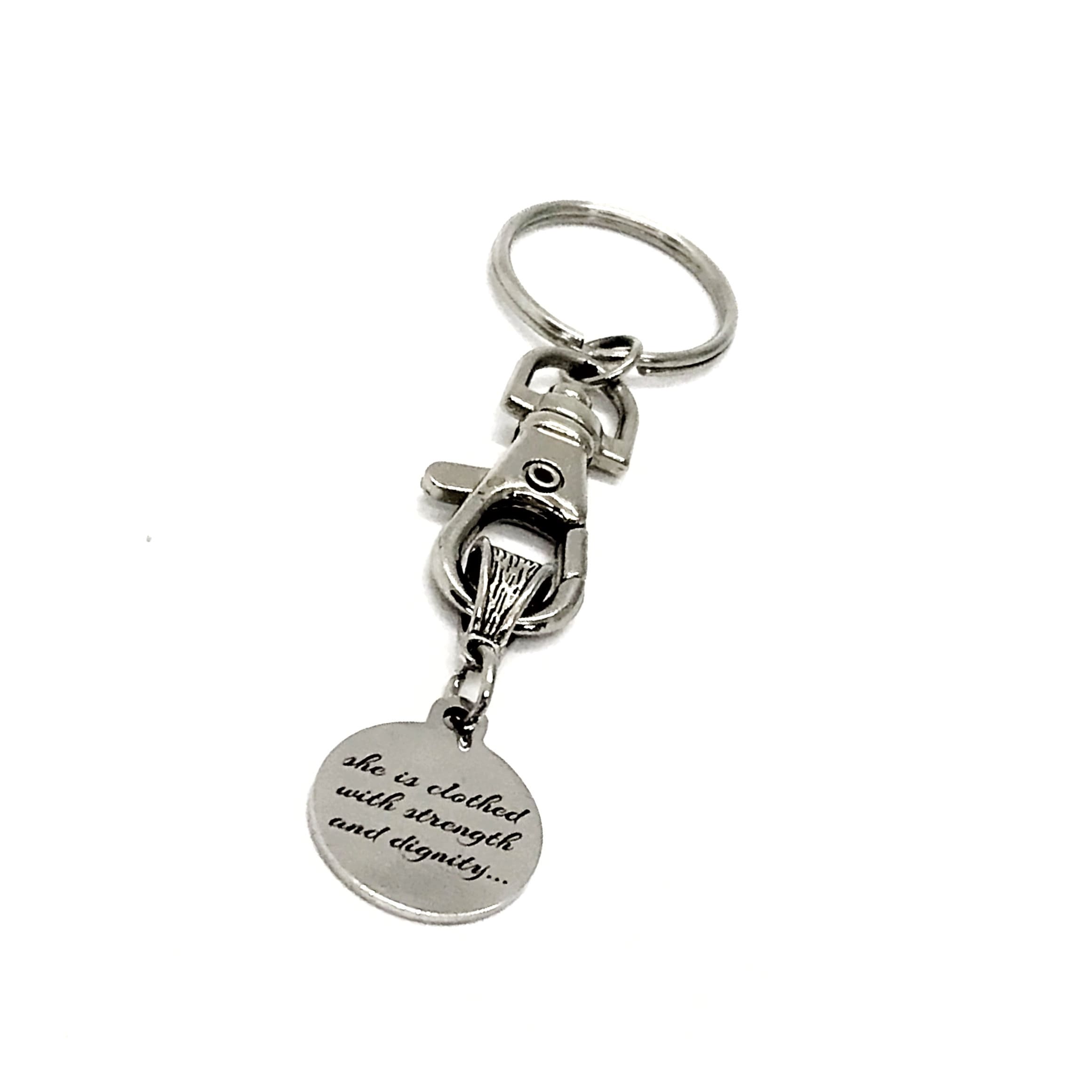 Christian Gift, She Is Clothed In Strength And Dignity And Laughs Without Fear Of The Future Keychain, Christian Woman, Faith Gift, C848