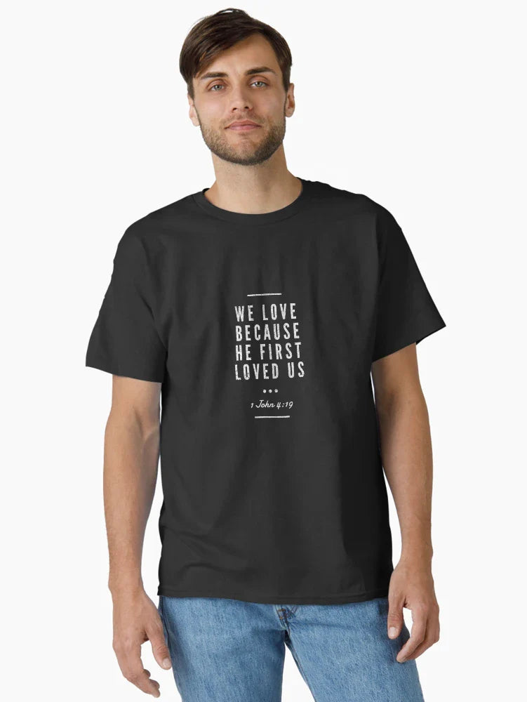Cute and Cool Christian Merchandise - He First Loved Us - Best Gift for Men, Women, Mom, Dad, Boyfriend, Girlfriend, Husband, Wife, Him, Her, Couples, Grandma, Brother or Friends