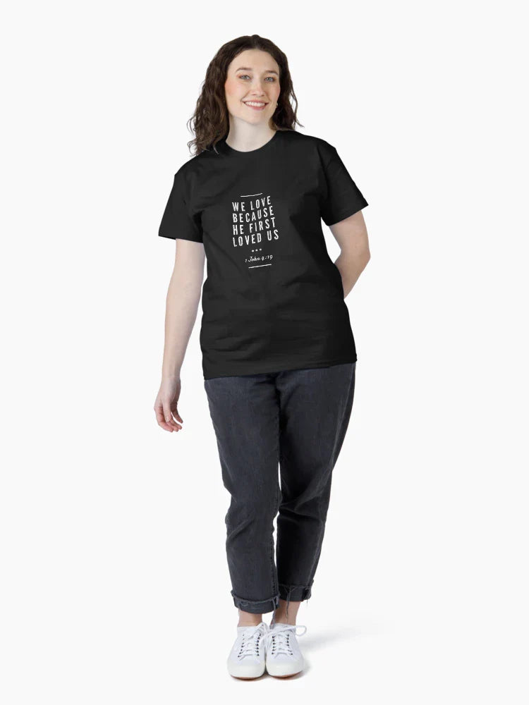 Cute and Cool Christian Merchandise - He First Loved Us - Best Gift for Men, Women, Mom, Dad, Boyfriend, Girlfriend, Husband, Wife, Him, Her, Couples, Grandma, Brother or Friends
