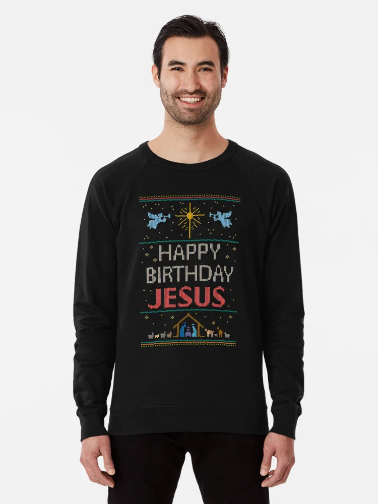 Ugly Christmas Sweater - Knit by Granny - Happy Birthday Jesus - Religious Christian - Colorful