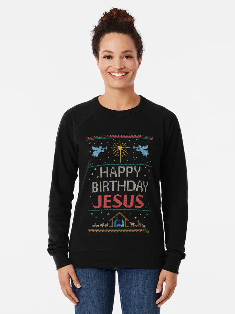 Ugly Christmas Sweater - Knit by Granny - Happy Birthday Jesus - Religious Christian - Colorful